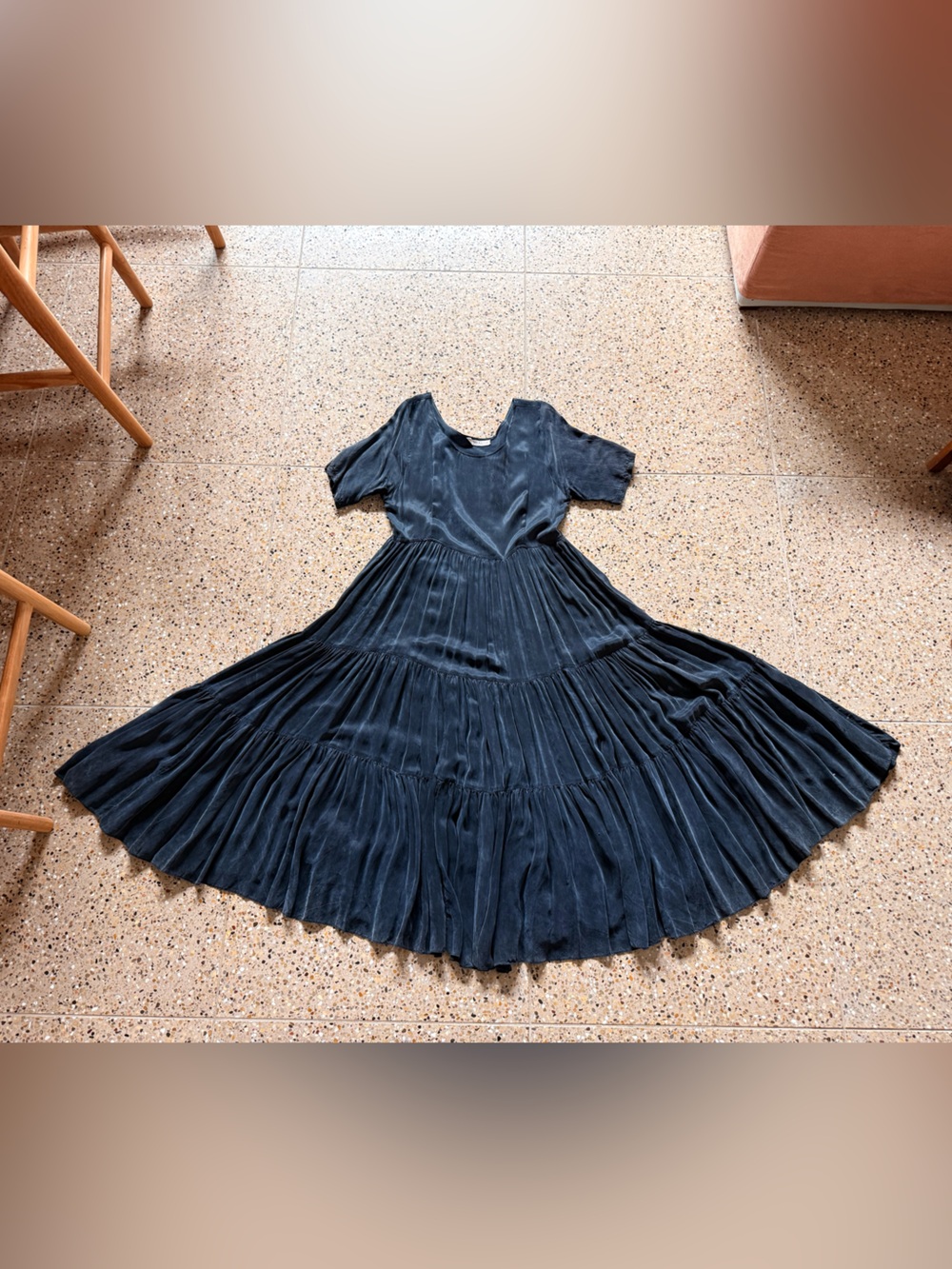 Vintage Marrika Nakk Black Short-Sleeve Midi Dress